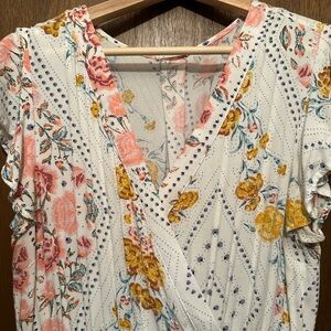 Kori Floral Wrap Blouse - White, Pink, Yellow